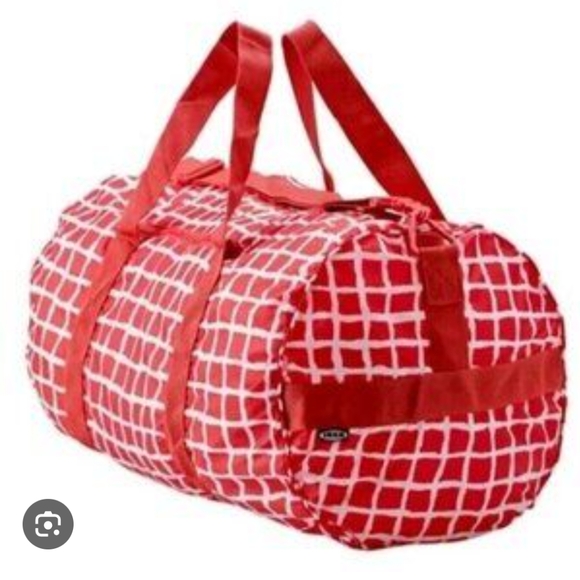 IKEA lightweight packable red and white grid pattern duffel bag - Picture 9 of 10